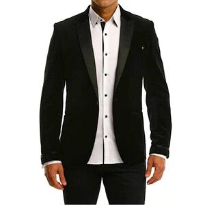 STONE ROSE BLACK VELVET PEAK LAPEL BLAZER Red Rivet Collection size 44R